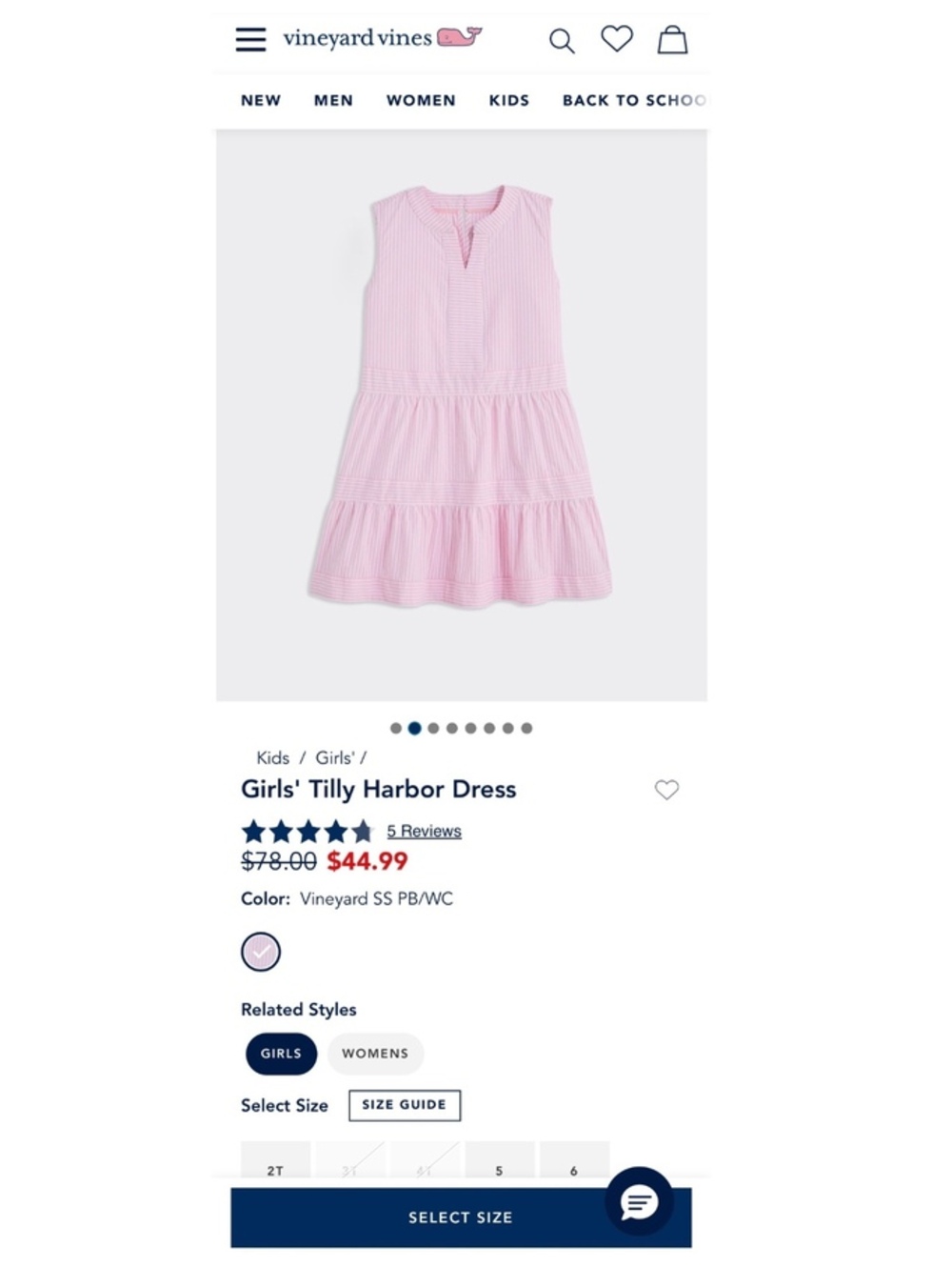 Vineyard Vines Girls' Pink and White Striped Tilly Harbor Dress Size 2T - Picture 6 of 6